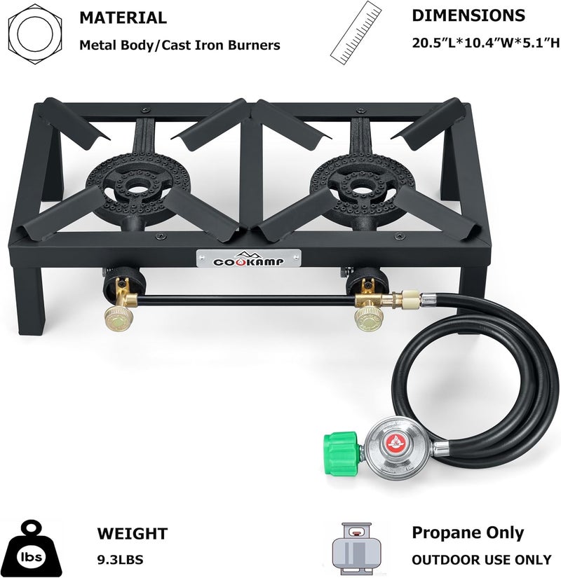 COOKAMP Propane Double Burner Angle Iron Camp Stove with CSA Listed Regulator and 4ft Hose (SA2200) - Image 2