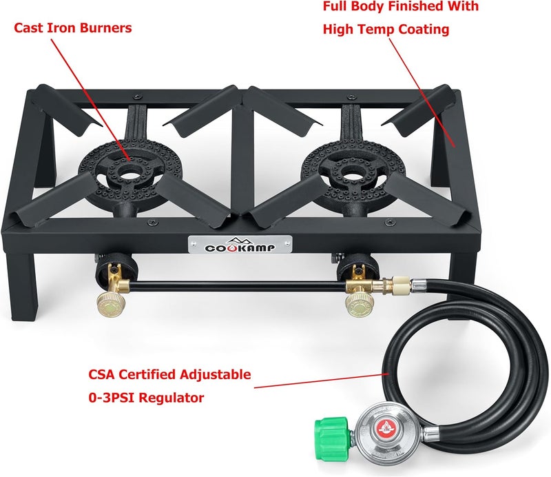 COOKAMP Propane Double Burner Angle Iron Camp Stove with CSA Listed Regulator and 4ft Hose (SA2200) - Image 4