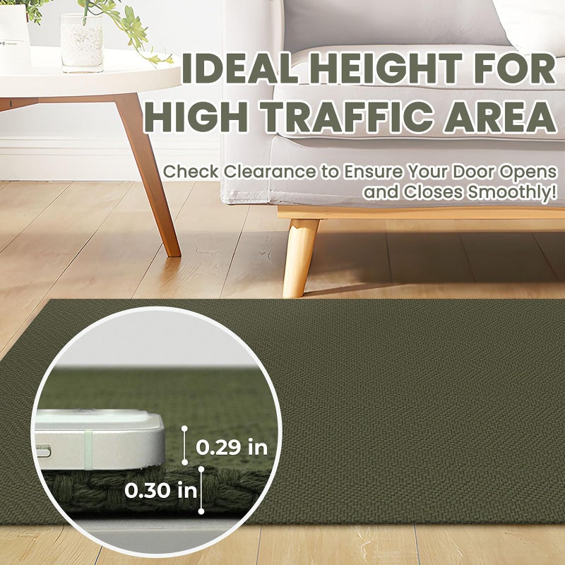 Ivissy Braided Runner Rug 2x5 Ft Washable Runners for Hallways Kitchen Runner Rug with Rubber Backing Cotton Entryway Runner Indoor  Woven Floor Carpet for Hall Kitchen Bedroom  Dark Green - Image 1