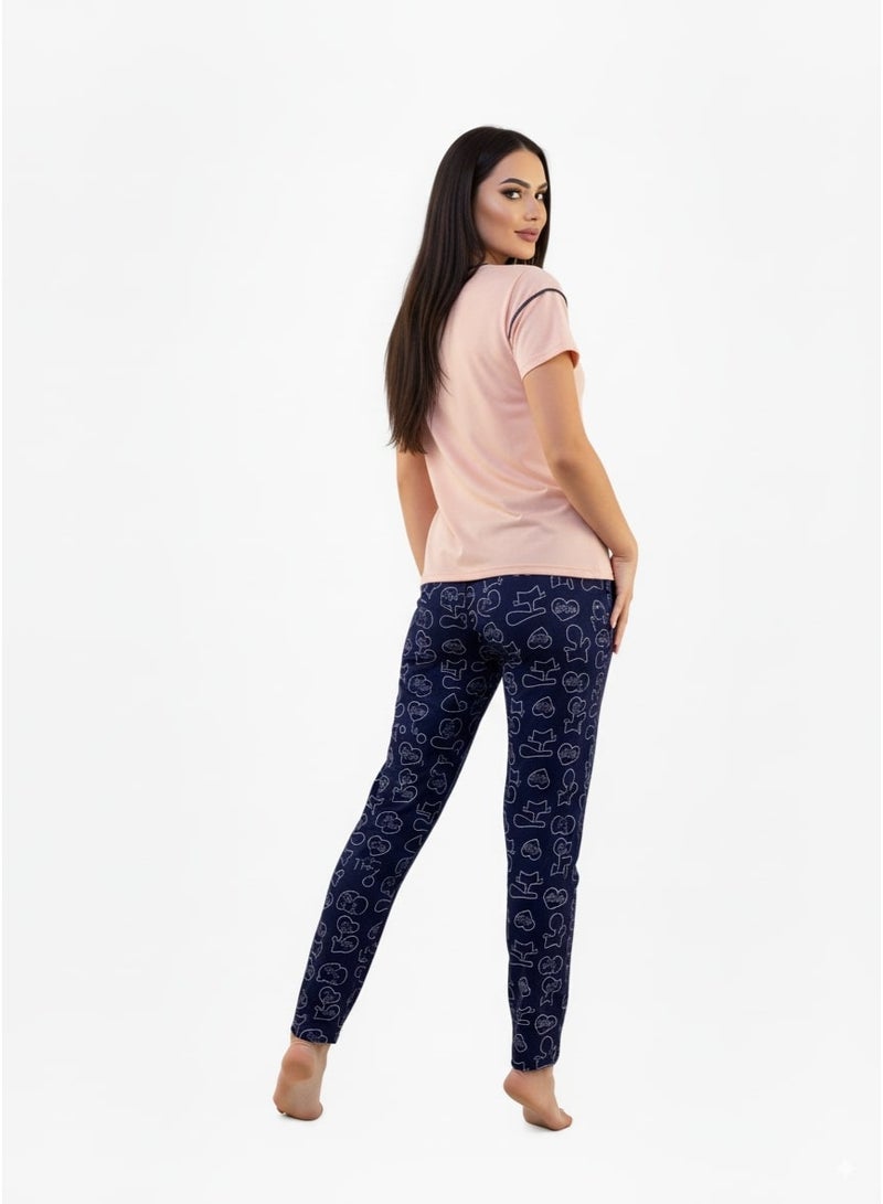 جوانا طقم بيجاما نسائي بأكمام قصيرة وبنطال طويل بطبعة "أحب قطتك"، زهري فاتح، L - Image 5