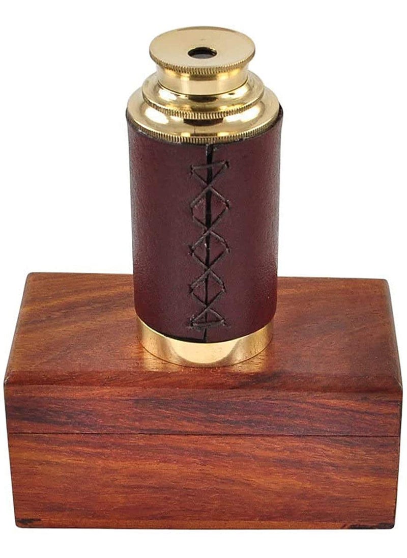 Generic 6 Brass Spyglass Telescope with Wooden Box Brass Monocular Decorative Telescope with Glass Optics for Kids Polish Finish Brown Leather Grip  - Image 3