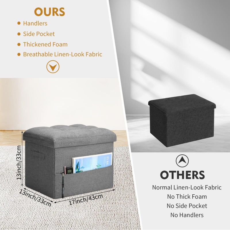 BelugaHelper Storage Ottoman with Extra Thick Foam Padded Seat, Foldable Foot Rest Stool with Linen Fabric, 43L Ottoman with Storage Bench for Bedroom Living Room, Holds Up to 300lbs, 17x13x13in, Dark Gray - Image 3