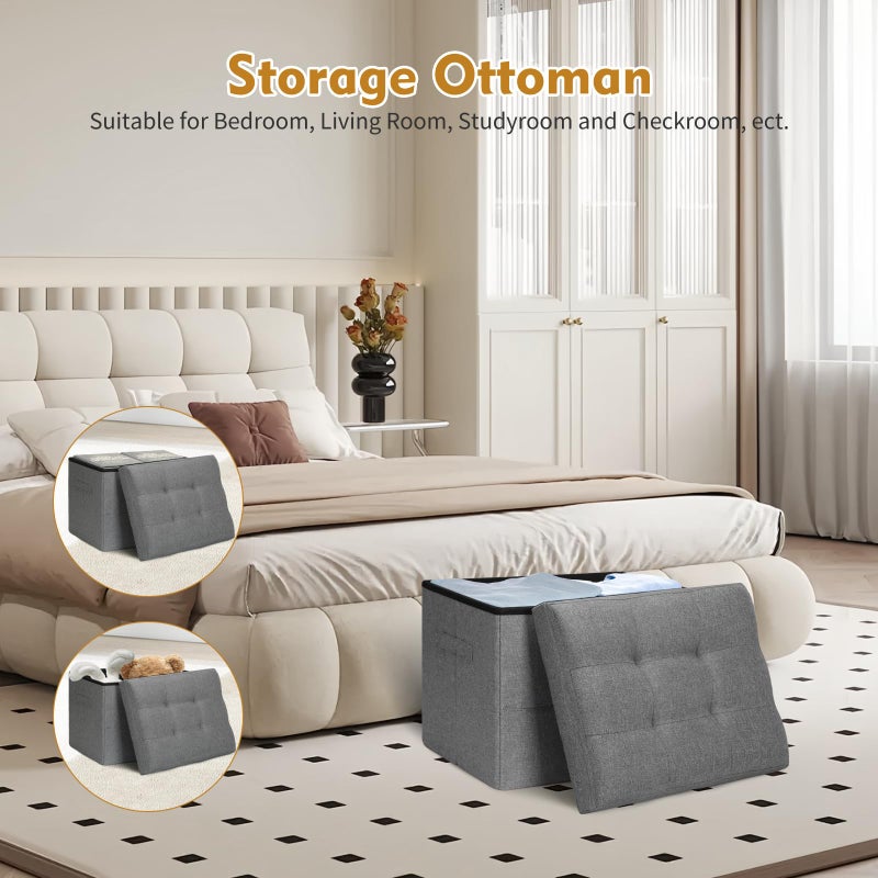 BelugaHelper Storage Ottoman with Extra Thick Foam Padded Seat, Foldable Foot Rest Stool with Linen Fabric, 43L Ottoman with Storage Bench for Bedroom Living Room, Holds Up to 300lbs, 17x13x13in, Dark Gray - Image 4