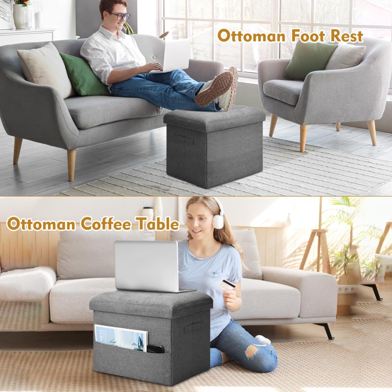 BelugaHelper Storage Ottoman with Extra Thick Foam Padded Seat, Foldable Foot Rest Stool with Linen Fabric, 43L Ottoman with Storage Bench for Bedroom Living Room, Holds Up to 300lbs, 17x13x13in, Dark Gray - Image 2