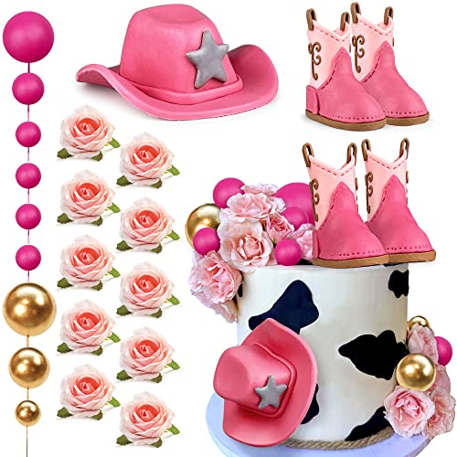 KEEPARTY 22PCS Cowgirl Cake Decorations Cowgirl Hat and Boot Cake Toppers Western Cowgirl Birthday Baby Shower for Western Theme Party Favors Supplies - Image 1