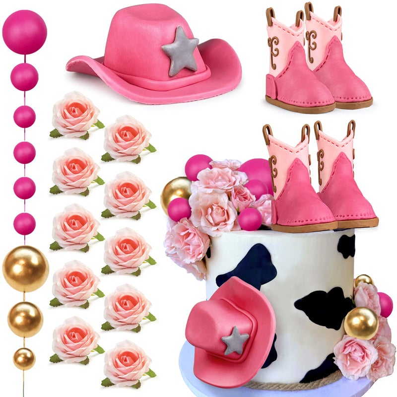 KEEPARTY 22PCS Cowgirl Cake Decorations Cowgirl Hat and Boot Cake Toppers Western Cowgirl Birthday Baby Shower for Western Theme Party Favors Supplies - Image 2
