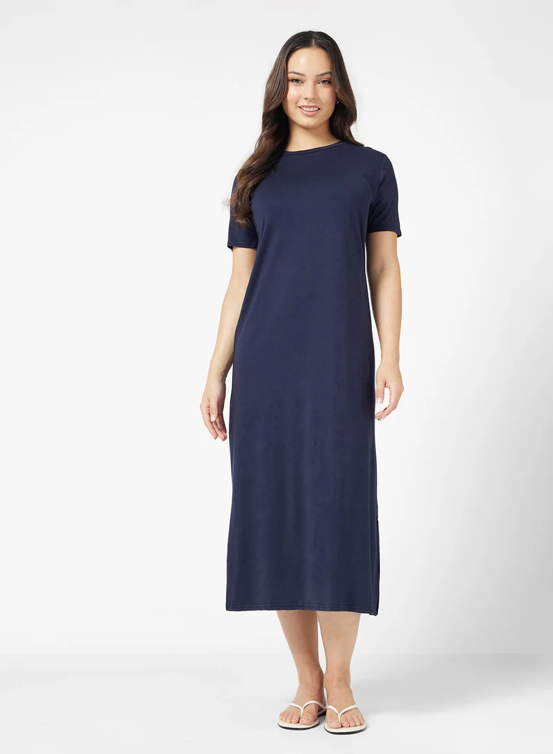 Ginger Basics Cotton Maxi T-shirt Dress with Slit