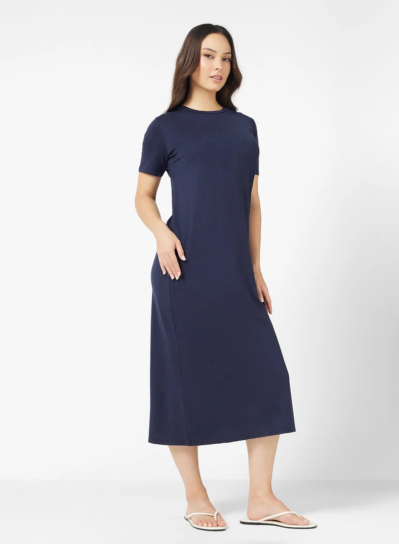Ginger Basics Cotton Maxi T-shirt Dress with Slit
