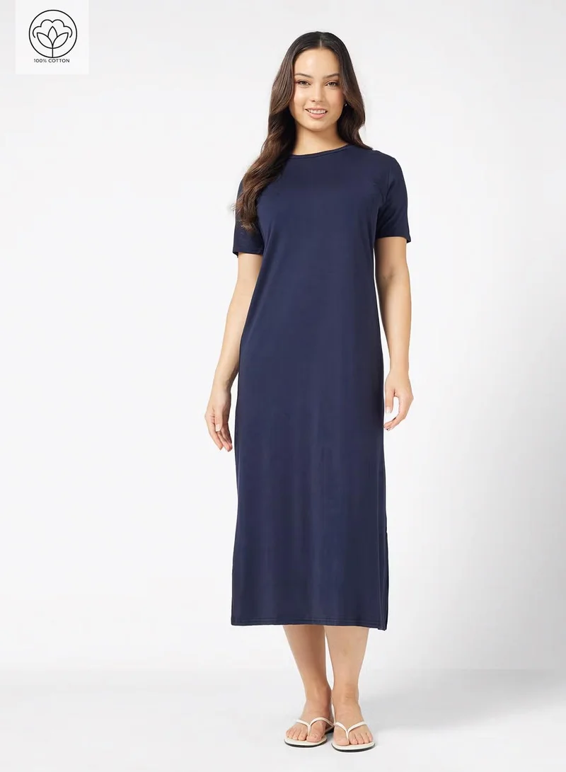 Ginger Basics Cotton Maxi T-shirt Dress with Slit