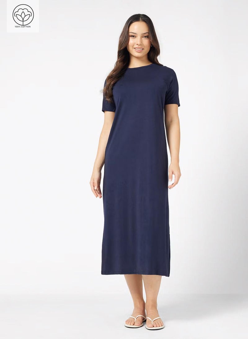 Ginger Basics Cotton Maxi T-shirt Dress with Slit - Image 1
