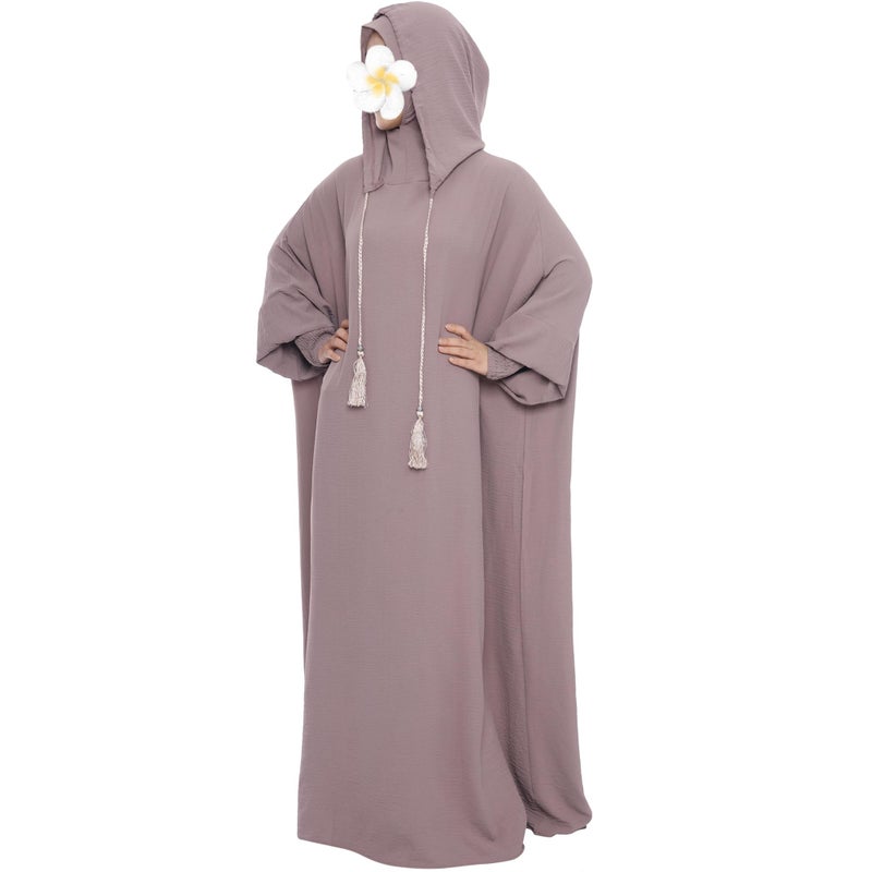khalat Muslim Prayer Dress Abaya Solid One-Piece Hoodie Abaya Dress for Women Long Maxi Dress Islamic Dubai Jilbab Taro - Image 1