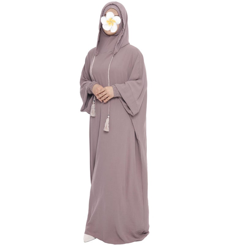 khalat Muslim Prayer Dress Abaya Solid One-Piece Hoodie Abaya Dress for Women Long Maxi Dress Islamic Dubai Jilbab Taro - Image 2