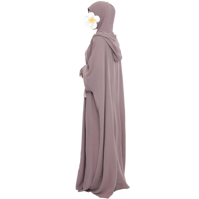 khalat Muslim Prayer Dress Abaya Solid One-Piece Hoodie Abaya Dress for Women Long Maxi Dress Islamic Dubai Jilbab Taro - Image 3