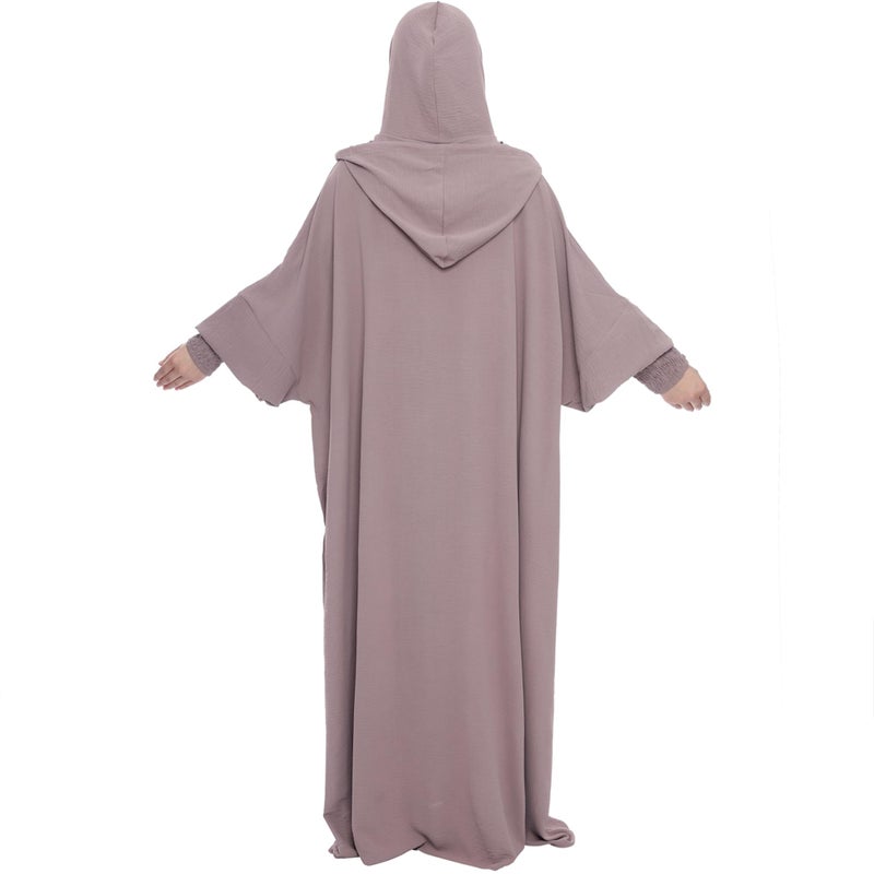 khalat Muslim Prayer Dress Abaya Solid One-Piece Hoodie Abaya Dress for Women Long Maxi Dress Islamic Dubai Jilbab Taro - Image 4