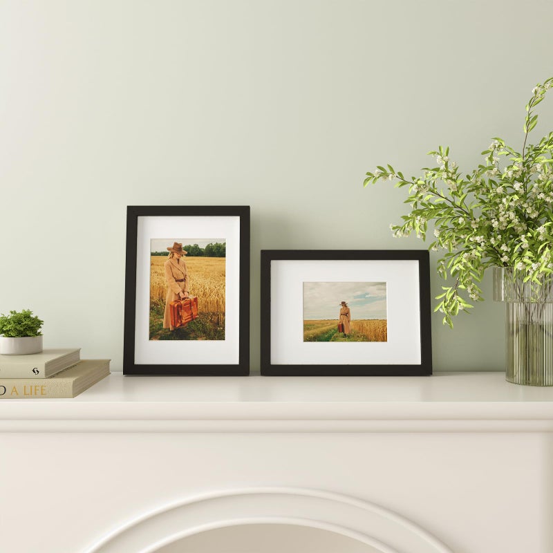 Egofine A4 Picture Frames Set of 4  Made of Solid Wood Covered by Plexiglass 5x7 and 6x8 with Mat or A4 whitout Mat  for Table Top Display and Wall Mounting Photo Frame Black - Image 5