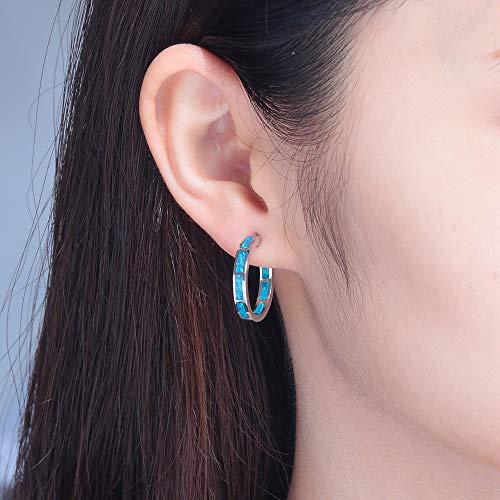 CiNily Sterling Silver Plated Hoop Earrings, Blue Opal Small Hoop Earrings for Women Hypoallergenic Earring Jewelry Ear Hoops Gemstone Round Hoops for Ladies - Image 3
