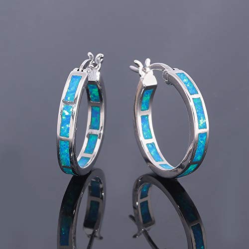 CiNily Sterling Silver Plated Hoop Earrings, Blue Opal Small Hoop Earrings for Women Hypoallergenic Earring Jewelry Ear Hoops Gemstone Round Hoops for Ladies - Image 4