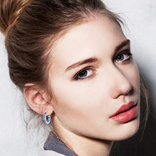 CiNily Sterling Silver Plated Hoop Earrings, Blue Opal Small Hoop Earrings for Women Hypoallergenic Earring Jewelry Ear Hoops Gemstone Round Hoops for Ladies - Image 2