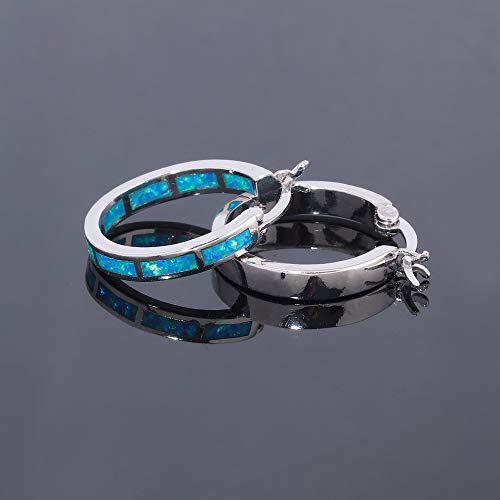 CiNily Sterling Silver Plated Hoop Earrings, Blue Opal Small Hoop Earrings for Women Hypoallergenic Earring Jewelry Ear Hoops Gemstone Round Hoops for Ladies - Image 5