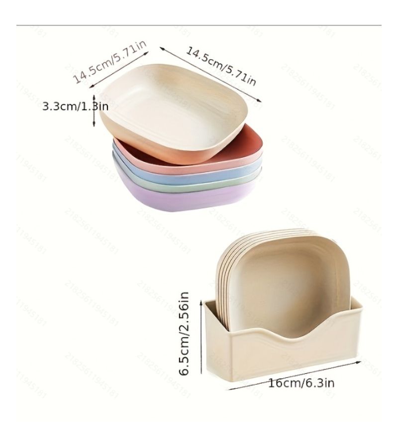 10 Random Color Plastic Square Plates with 1 Stand Portable Snack and Breakfast Dining Set Easy to Clean Stackable Kitchen Accessory - Image 3