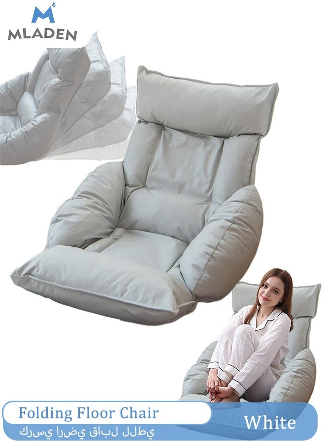MLADEN - Folding Floor Chair Lazy Couch Lounge Sofa Cushion Floor Seating Back Support Floor Seat with Adjustable Backrest Fully Assembled White for Meditation Reading TV Watching Gaming - Image 1