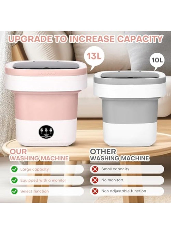 Portable Washing Machine,11L Large Capacity Mini Washing Machine with Spin Dryer,Mini Foldable Clothes Washer,Small Collapsible Laundry Washer for Travel,Baby Clothes,Underwears,Socks (13L Pink) - Image 3
