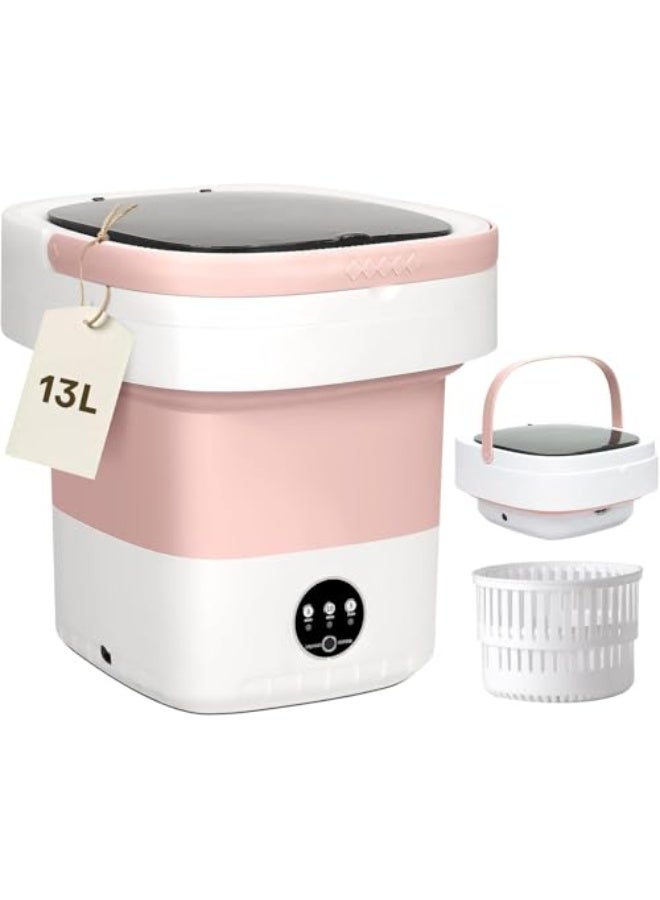 Portable Washing Machine,11L Large Capacity Mini Washing Machine with Spin Dryer,Mini Foldable Clothes Washer,Small Collapsible Laundry Washer for Travel,Baby Clothes,Underwears,Socks (13L Pink) - Image 1