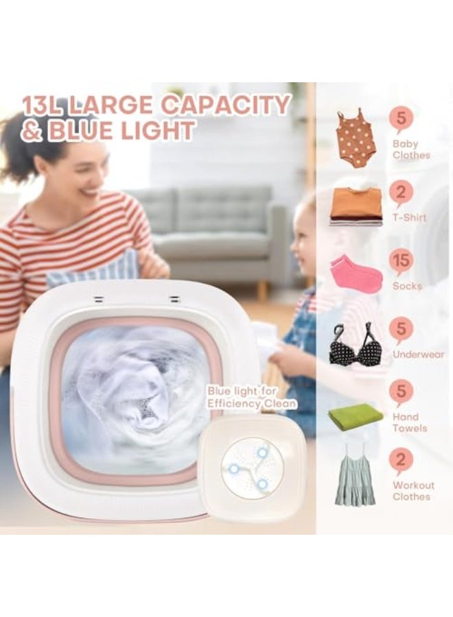 Portable Washing Machine,11L Large Capacity Mini Washing Machine with Spin Dryer,Mini Foldable Clothes Washer,Small Collapsible Laundry Washer for Travel,Baby Clothes,Underwears,Socks (13L Pink) - Image 4