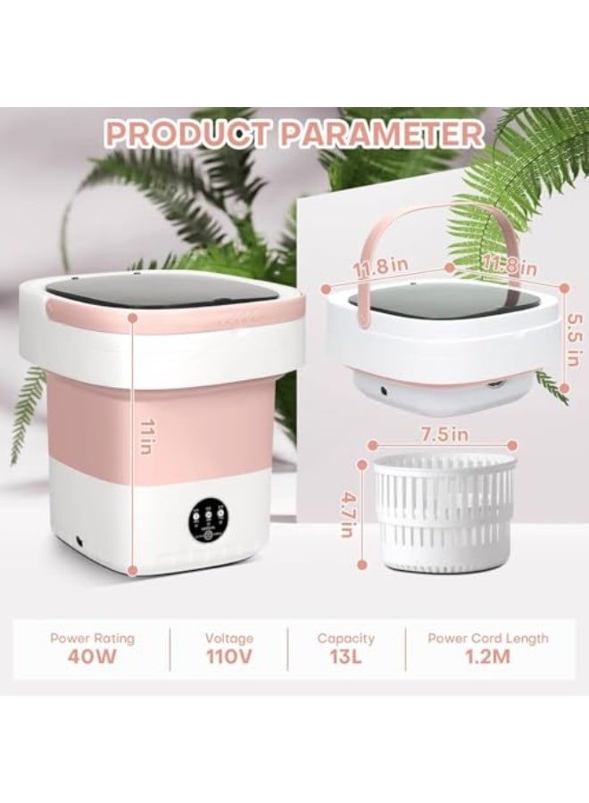 Portable Washing Machine,11L Large Capacity Mini Washing Machine with Spin Dryer,Mini Foldable Clothes Washer,Small Collapsible Laundry Washer for Travel,Baby Clothes,Underwears,Socks (13L Pink) - Image 2