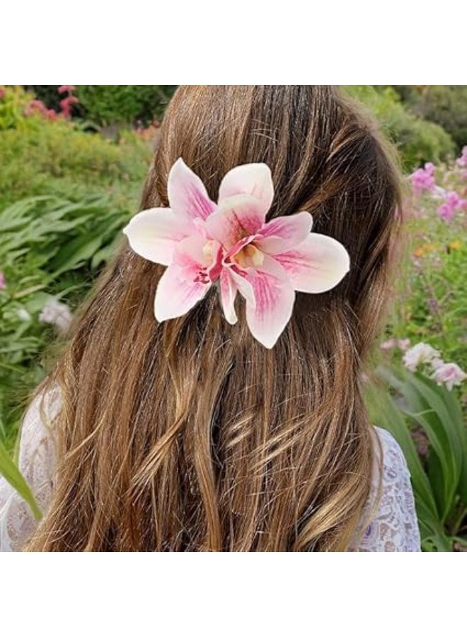 Goolsky Single Piece Solid Color Tropical Hawaiian Orchid Bridal Headpiece - Exquisite Bohemian Style Fabric Flower Hair Clip with Oblong Duckbill Side Design - Perfect for Weddings, Beach Parties, and Special Occasions for Ages 14+  - Image 4