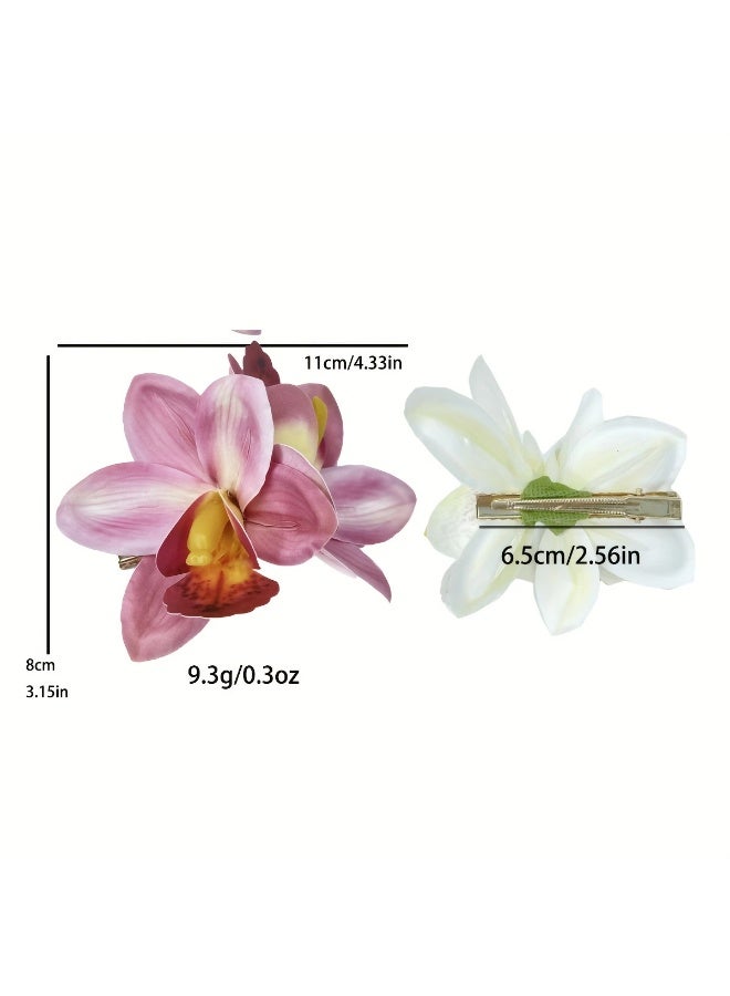 Goolsky Single Piece Solid Color Tropical Hawaiian Orchid Bridal Headpiece - Exquisite Bohemian Style Fabric Flower Hair Clip with Oblong Duckbill Side Design - Perfect for Weddings, Beach Parties, and Special Occasions for Ages 14+  - Image 5