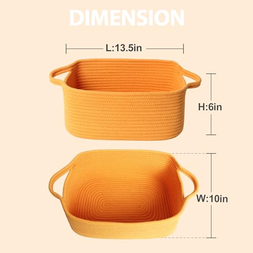 MEGASKET Orange Woven Basket 135 x 10 x 6 Baskets for Gifts Empty Cute Cotton Rope Cat Dog Toy Bin Box Small Woven Bin for Organizing Orange Room Decor Nursery Cloth Diaper Storage Organizer - Image 3