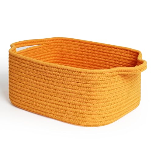 MEGASKET Orange Woven Basket 135 x 10 x 6 Baskets for Gifts Empty Cute Cotton Rope Cat Dog Toy Bin Box Small Woven Bin for Organizing Orange Room Decor Nursery Cloth Diaper Storage Organizer - Image 1