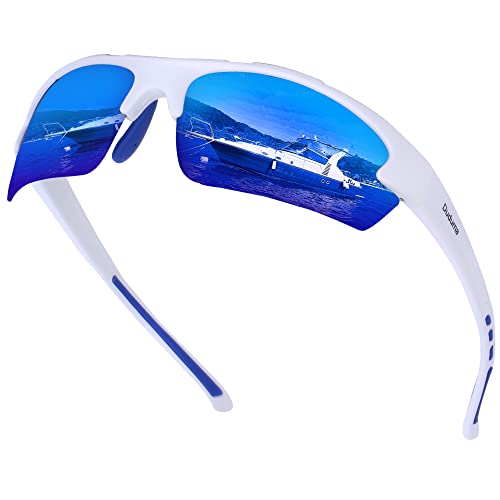 Duduma Polarized Sports Sunglasses for for Men Women Fishing Cycling Running Golf Driving Glasses Tr62 Superlight Frame (White/blue) - Image 1