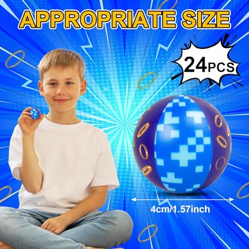 AXBMM 24 PCS Blue Golden Rings Stress Balls for Kids Party Favors 157 Inch Anxiety Relief Fidget Sensory Toys Golden Rings Theme Squeeze Toys Bulk for Birthday Goodie Bags Carnival Gifts Classroom Prizes - Image 5