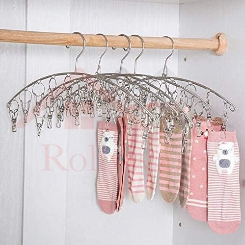 ROLLYWARE ® Stainless Steel Laundry Drying Rack Clothes Hanger with 10 Clips for Drying Socks,Drying Towels, Diapers, Bras, Baby Clothes,Underwear, Socks Gloves (2, Silver) - Image 2
