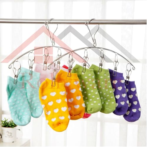 ROLLYWARE ® Stainless Steel Laundry Drying Rack Clothes Hanger with 10 Clips for Drying Socks,Drying Towels, Diapers, Bras, Baby Clothes,Underwear, Socks Gloves (2, Silver) - Image 5