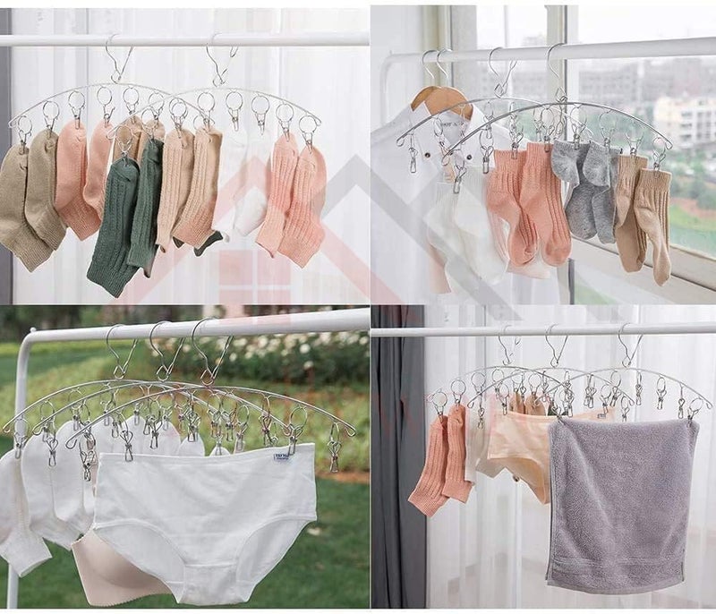 ROLLYWARE ® Stainless Steel Laundry Drying Rack Clothes Hanger with 10 Clips for Drying Socks,Drying Towels, Diapers, Bras, Baby Clothes,Underwear, Socks Gloves (2, Silver) - Image 4
