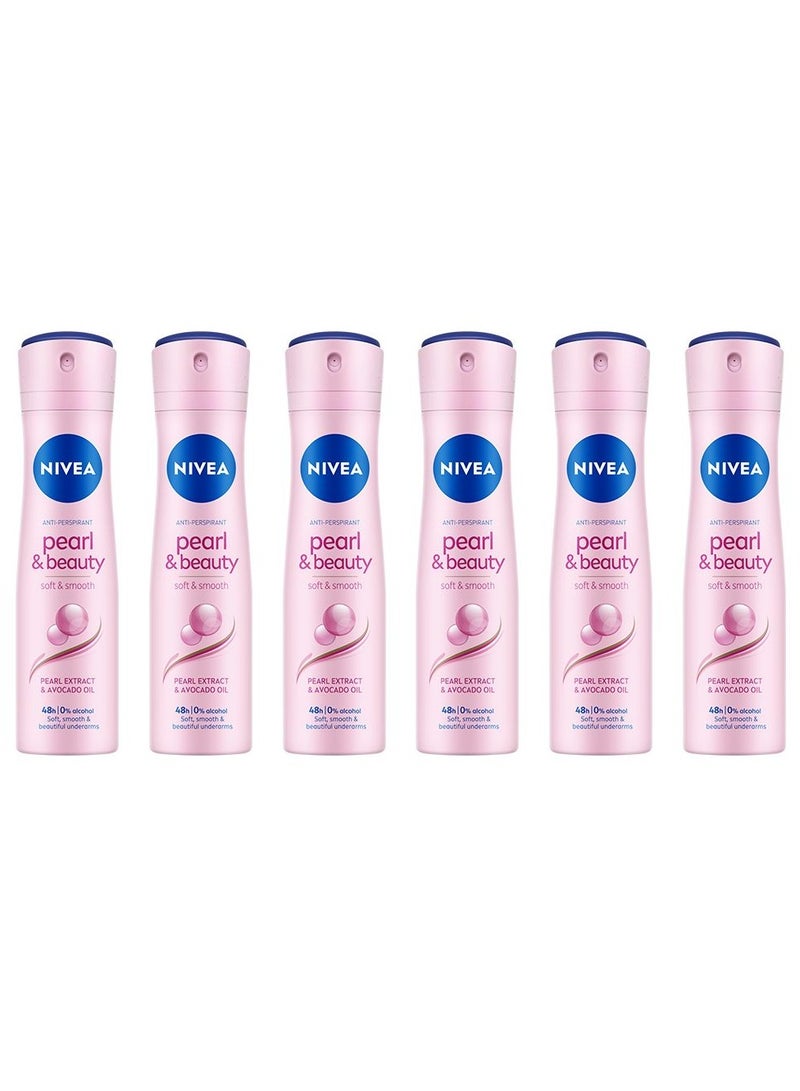 Nivea Pearl And Beauty Deodorant Spray For Women 150ml (Pack of 6) - Image 1