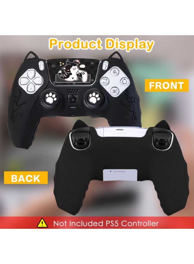 Kiboule Cute Cat Paw PS5 Controller Skin Set,Anti-Slip Silicone Protective Cover Skin Case for PS5 Wireless Controller with 2 Thumb Grip Caps and 1 Sticker - Black - Image 5