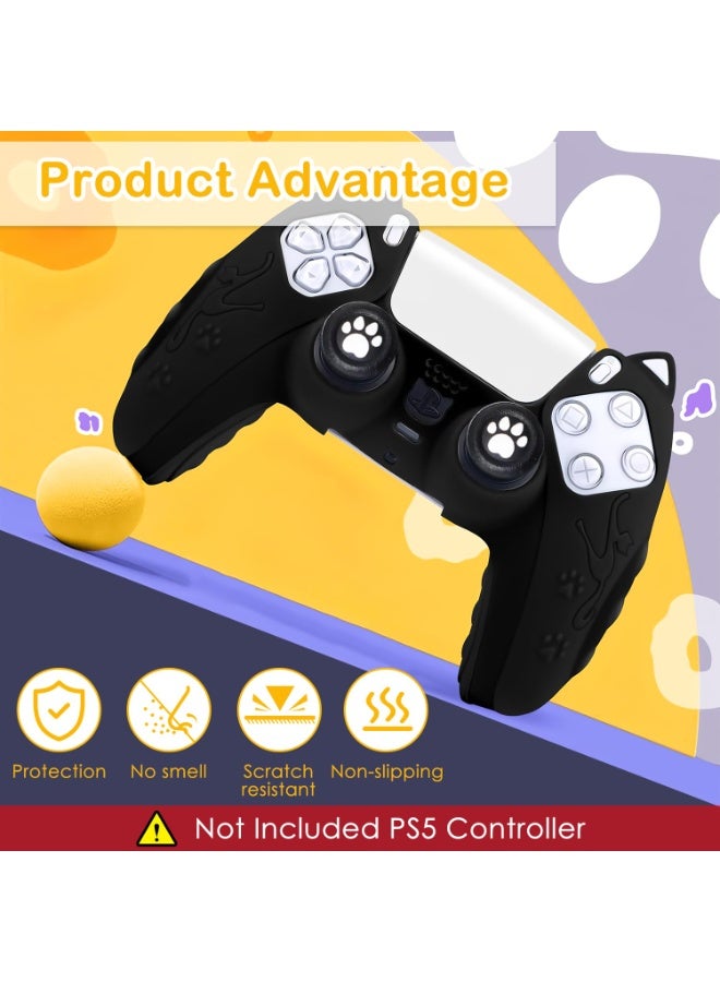 Kiboule Cute Cat Paw PS5 Controller Skin Set,Anti-Slip Silicone Protective Cover Skin Case for PS5 Wireless Controller with 2 Thumb Grip Caps and 1 Sticker - Black - Image 2