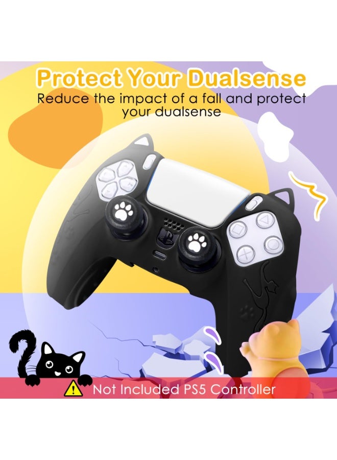 Kiboule Cute Cat Paw PS5 Controller Skin Set,Anti-Slip Silicone Protective Cover Skin Case for PS5 Wireless Controller with 2 Thumb Grip Caps and 1 Sticker - Black - Image 3