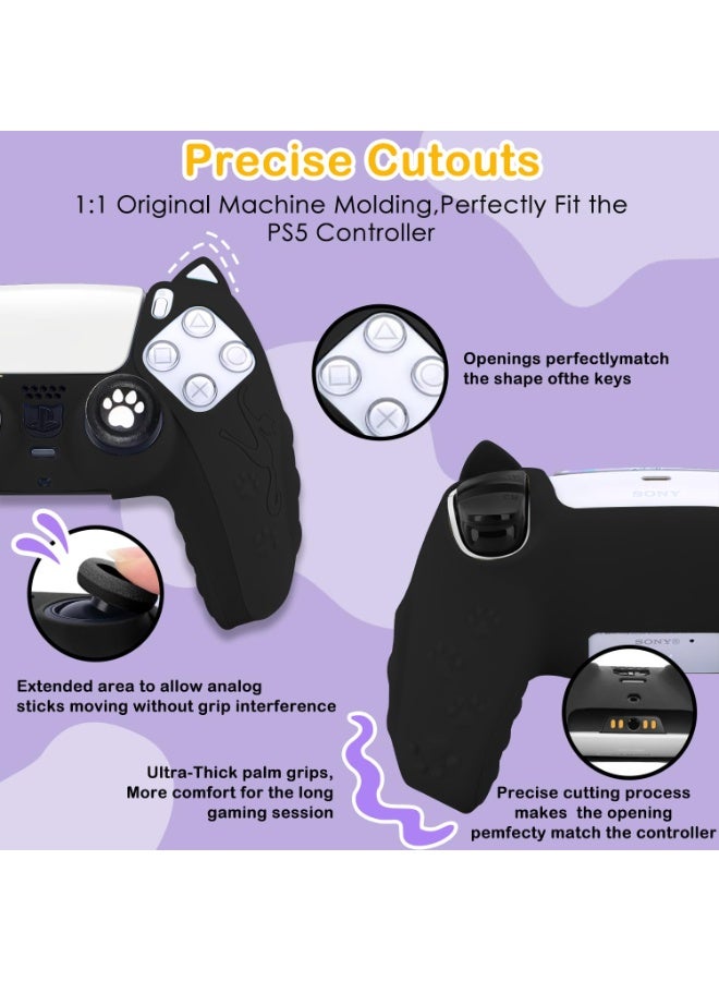 Kiboule Cute Cat Paw PS5 Controller Skin Set,Anti-Slip Silicone Protective Cover Skin Case for PS5 Wireless Controller with 2 Thumb Grip Caps and 1 Sticker - Black - Image 4