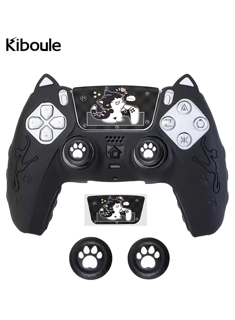 Kiboule Cute Cat Paw PS5 Controller Skin Set,Anti-Slip Silicone Protective Cover Skin Case for PS5 Wireless Controller with 2 Thumb Grip Caps and 1 Sticker - Black - Image 1