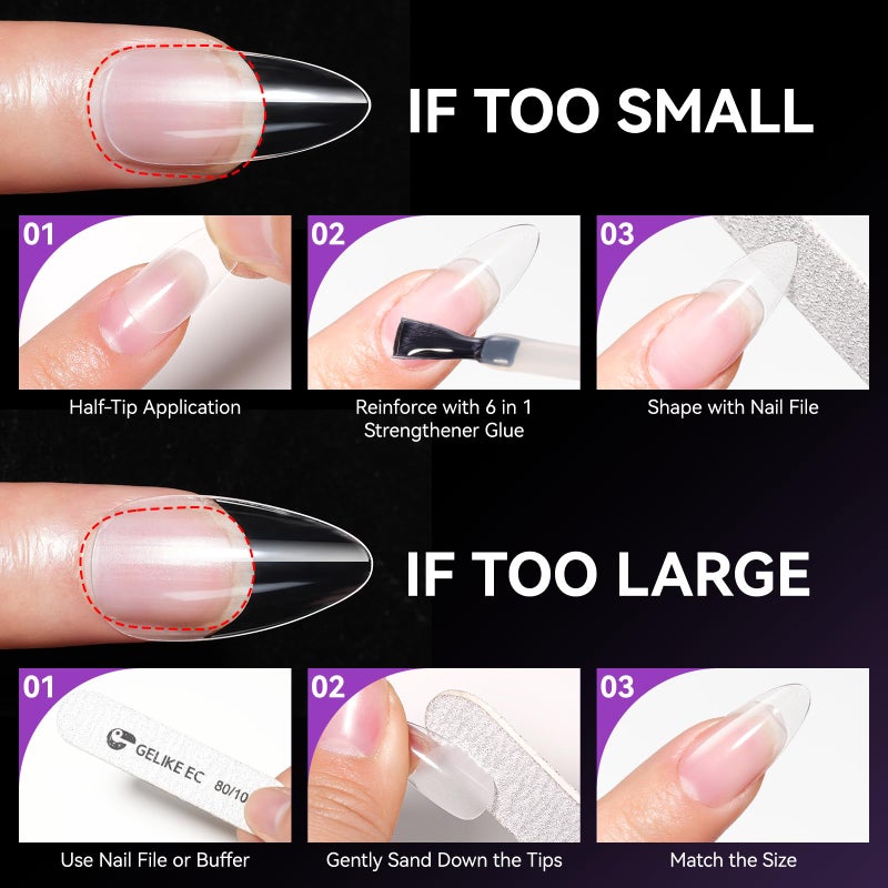 Gelike ec Nail Tips Almond for Salon: 552 Pcs Medium Soft Gel Nail Tips for Manicure 12 Sizes - Image 3