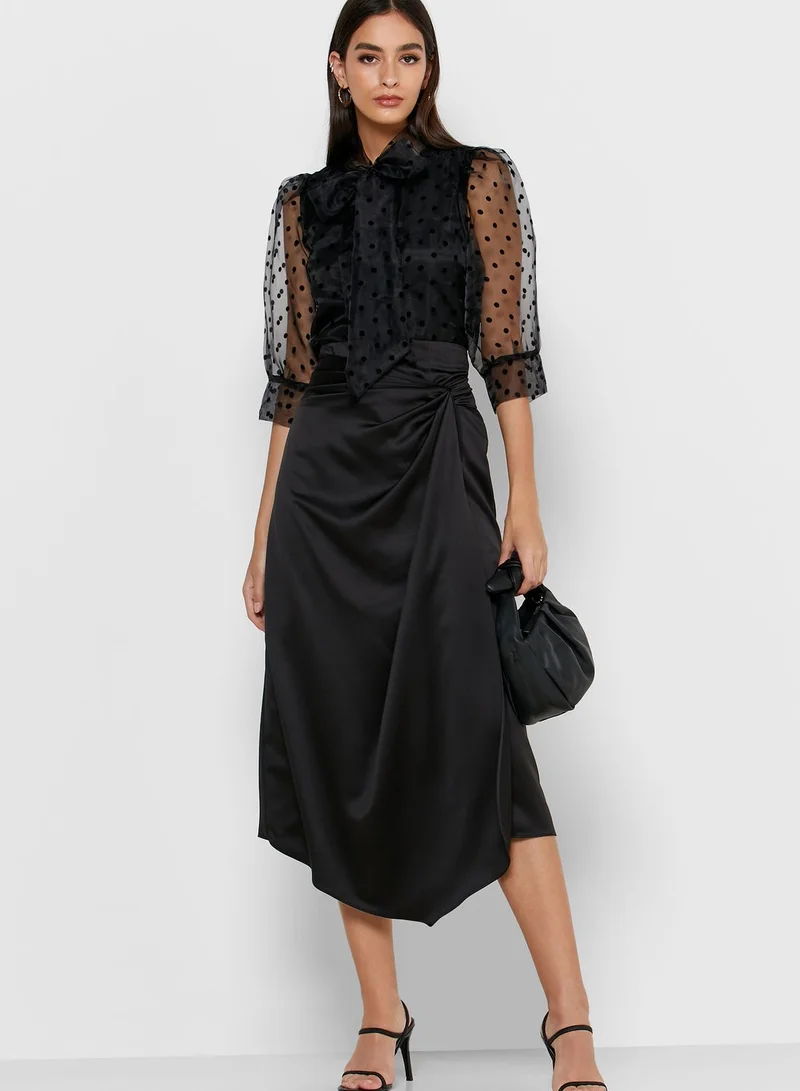 ELLA Polka Dot Mesh Tie Neck Top