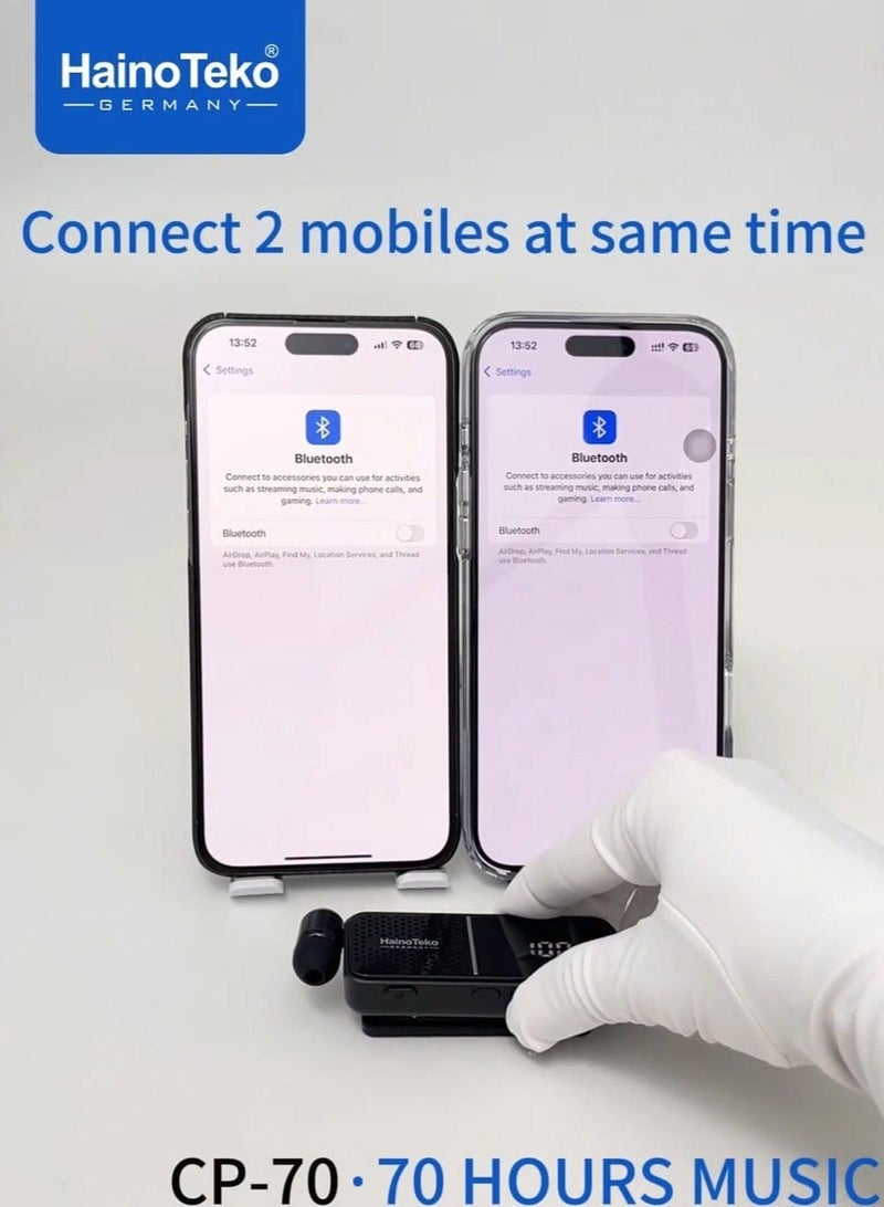 هينو تيكو سماعات أذن لاسلكية CP-70 مزودة بمشبك طوق مع تشغيل موسيقى لمدة 70 ساعة وتحكم بزر متعدد الوظائف باللون الأسود - Image 4