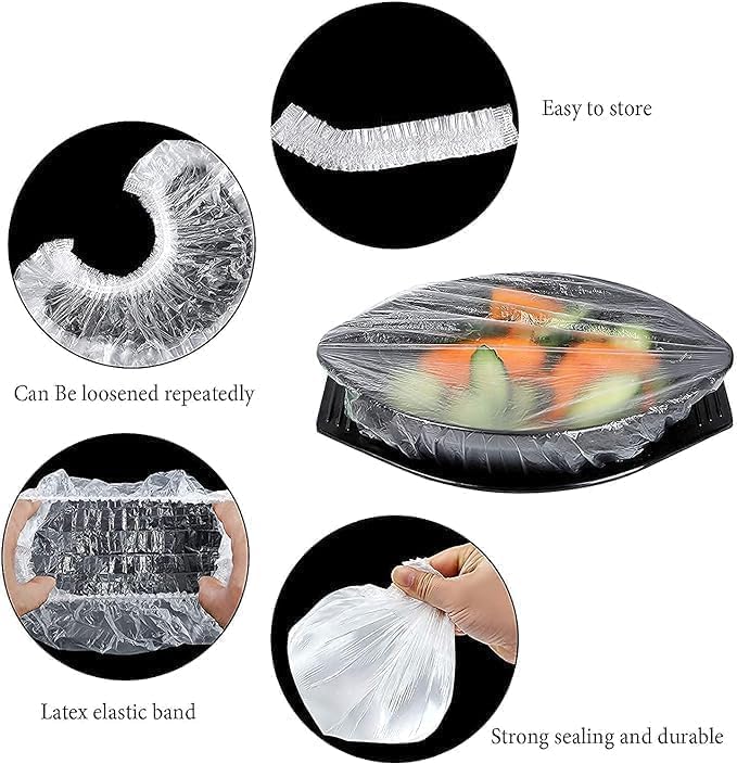 FAMOUS SHOP FAMOUS SHOP 100 PCS Fresh Keeping Bags, Reusable Elastic Food Storage Covers, Plastic Adjustable Sealing Bowl Lids, Fresh Keeping Caps, Stretch Wrap Food Covers for Outdoor Picnic - Image 4