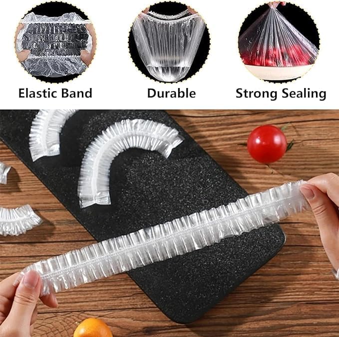 FAMOUS SHOP FAMOUS SHOP 100 PCS Fresh Keeping Bags, Reusable Elastic Food Storage Covers, Plastic Adjustable Sealing Bowl Lids, Fresh Keeping Caps, Stretch Wrap Food Covers for Outdoor Picnic - Image 2