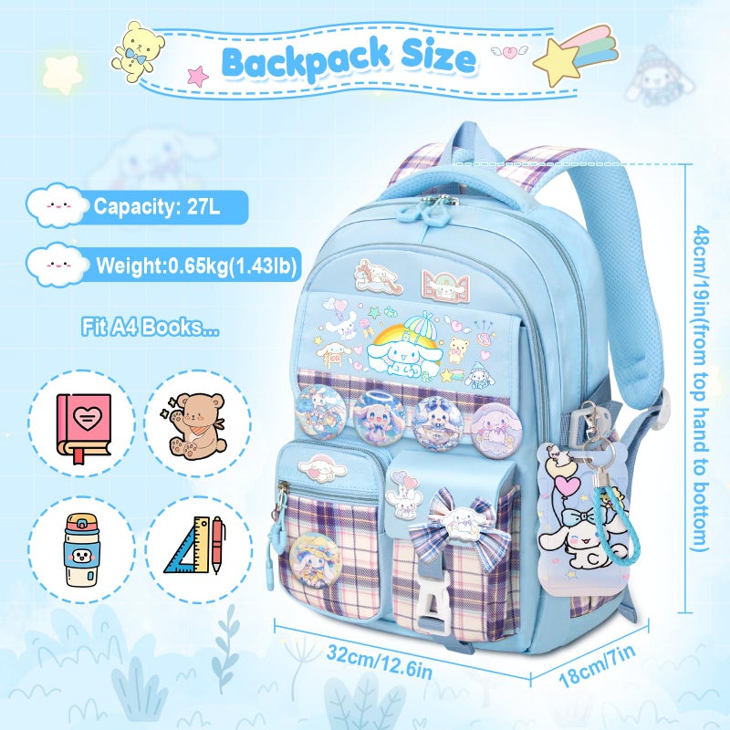 KIEAL 16.5/19IN School Backpack for Girls with 24Pcs Accessories, Anti-Theft Kids Backpack for Students, New Semester Presents with Pins and Card Holder - Image 4